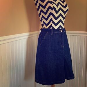 Boden Dark Denim Skirt with Front Pleat